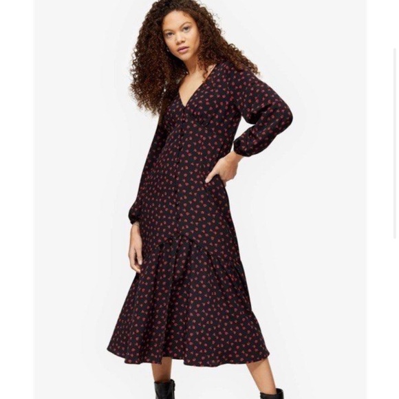 Topshop Dresses & Skirts - Topshop Red V-Neck Bishop Sleeve Sundress